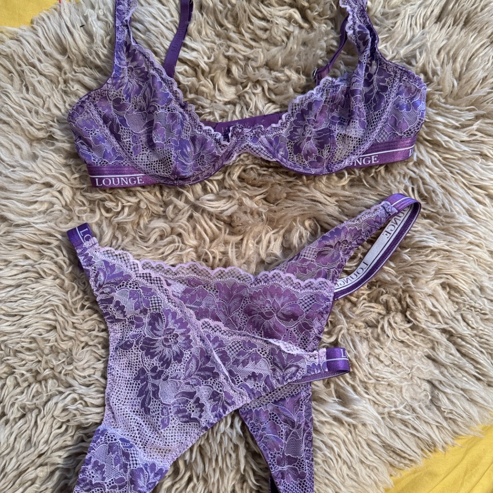 Lounge Underwear Luxe Balcony Bra and Thong SET Purple Violet - Picture 2 of 3